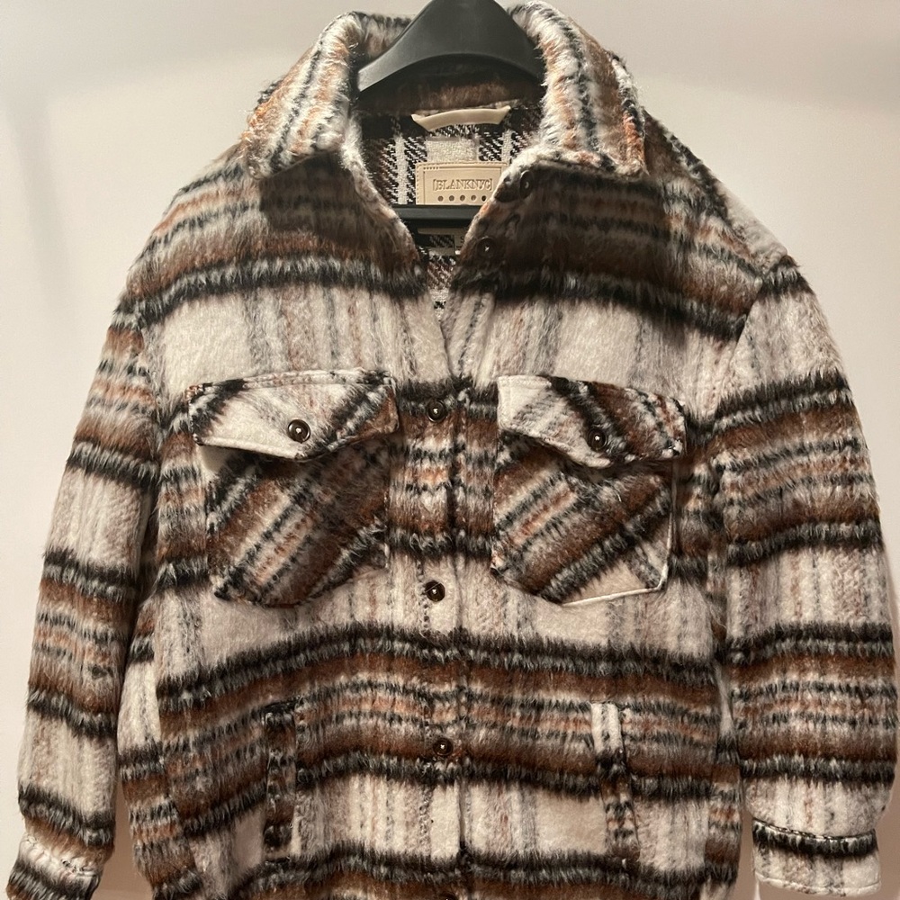 BLANKNYC, I Feel You Shacket, Women’s Size Small, Brown/Cream/Black, NWT.